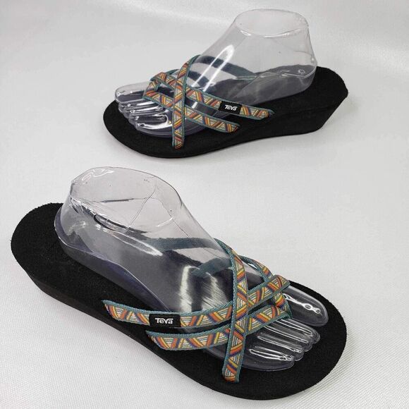 Teva Wedge Sandals Women’s Multicolor Olowahu Strap Lightweight Size 10 - Picture 1 of 9